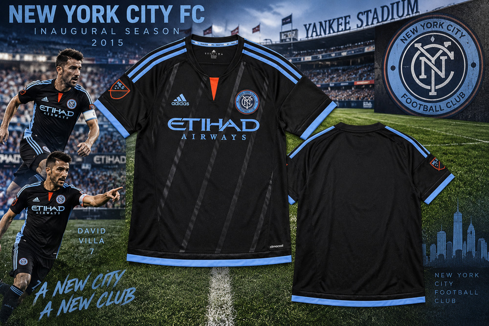 NYCFC Adidas 2015 Away Soccer Jersey Men's L Inaugural Season ClimaCool Rare